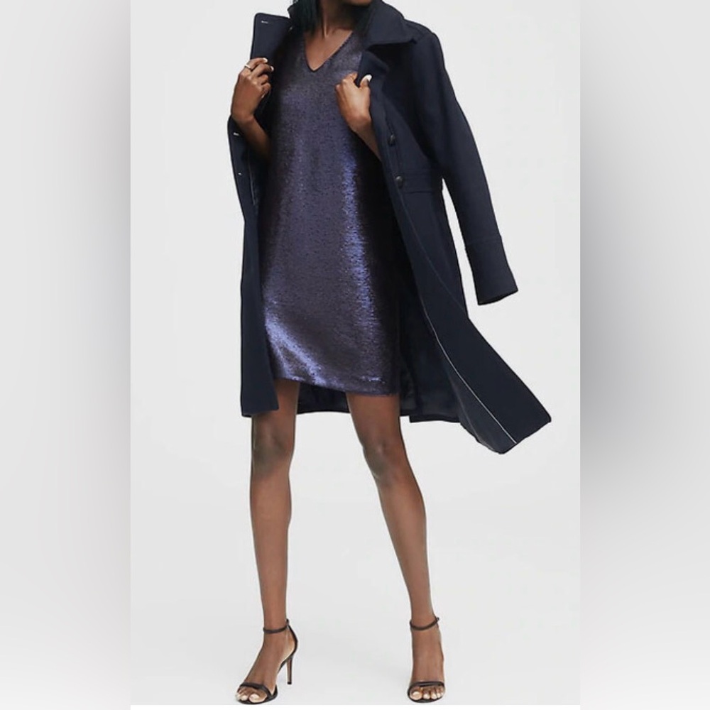 Banana Republic Blue Sequin V-Neck Sheath Mini Dress Size 6 Excellent Condition
